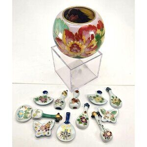 Vintage Japanese Kutani Floral Vase With 12 Arita Chopstick Holders JE305